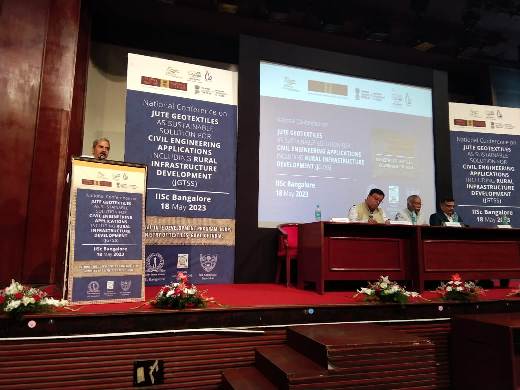 Glimpses of National Conference on ‘Jute Geotextiles as Sustainable Solution in Civil Engineering Applications including Rural Infrastructure Development', held on 18th May 2023 at Sathish Dhawan Auditorium, IISc Bangalore