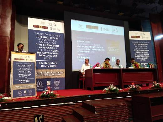 Glimpses of National Conference on ‘Jute Geotextiles as Sustainable Solution in Civil Engineering Applications including Rural Infrastructure Development', held on 18th May 2023 at Sathish Dhawan Auditorium, IISc Bangalore