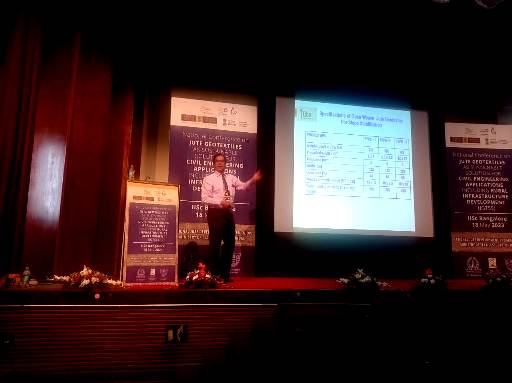 Glimpses of National Conference on ‘Jute Geotextiles as Sustainable Solution in Civil Engineering Applications including Rural Infrastructure Development', held on 18th May 2023 at Sathish Dhawan Auditorium, IISc Bangalore